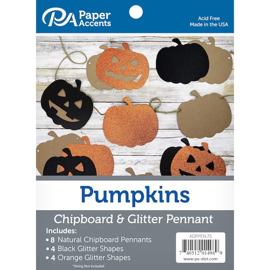 PA Paper&#x2122; Accents Chipboard &#x26; Glitter Pennant Pumpkins Set